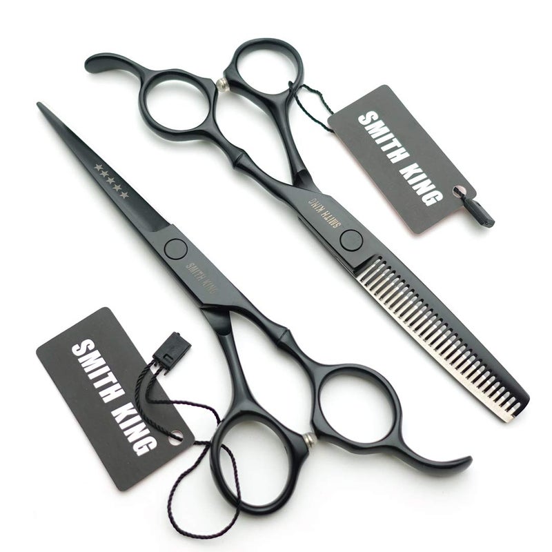 Smithking 6.0 Inches Hair Cutting Scissors Set with Combs Lether Scissors Case,Hair cutting shears Hair Thinning shears For Personal and Professional (Matt black) - Image 5